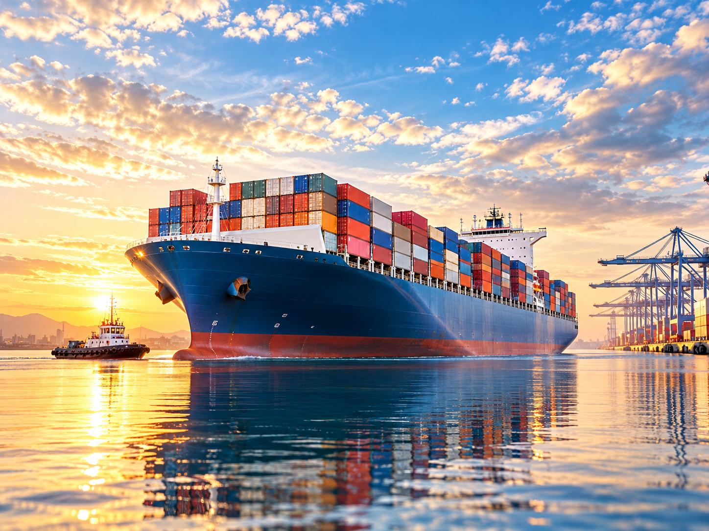 Ocean freight vessel at a container terminal